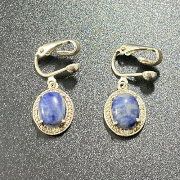 Chuck Clemency STS Clip Earrings 925 CZ Blue White Stone Pronged - Picture 2 of 4